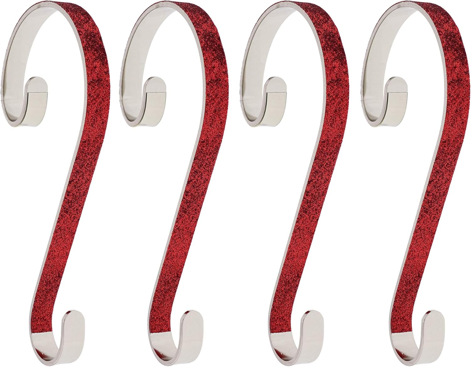 Stockings & Holders - Haute Decor Stocking Scrolls Stocking Hanger - 4 Pack Glitter (Red) - Christmas Stocking Holder for Almost Any Mantel Size, Including Large