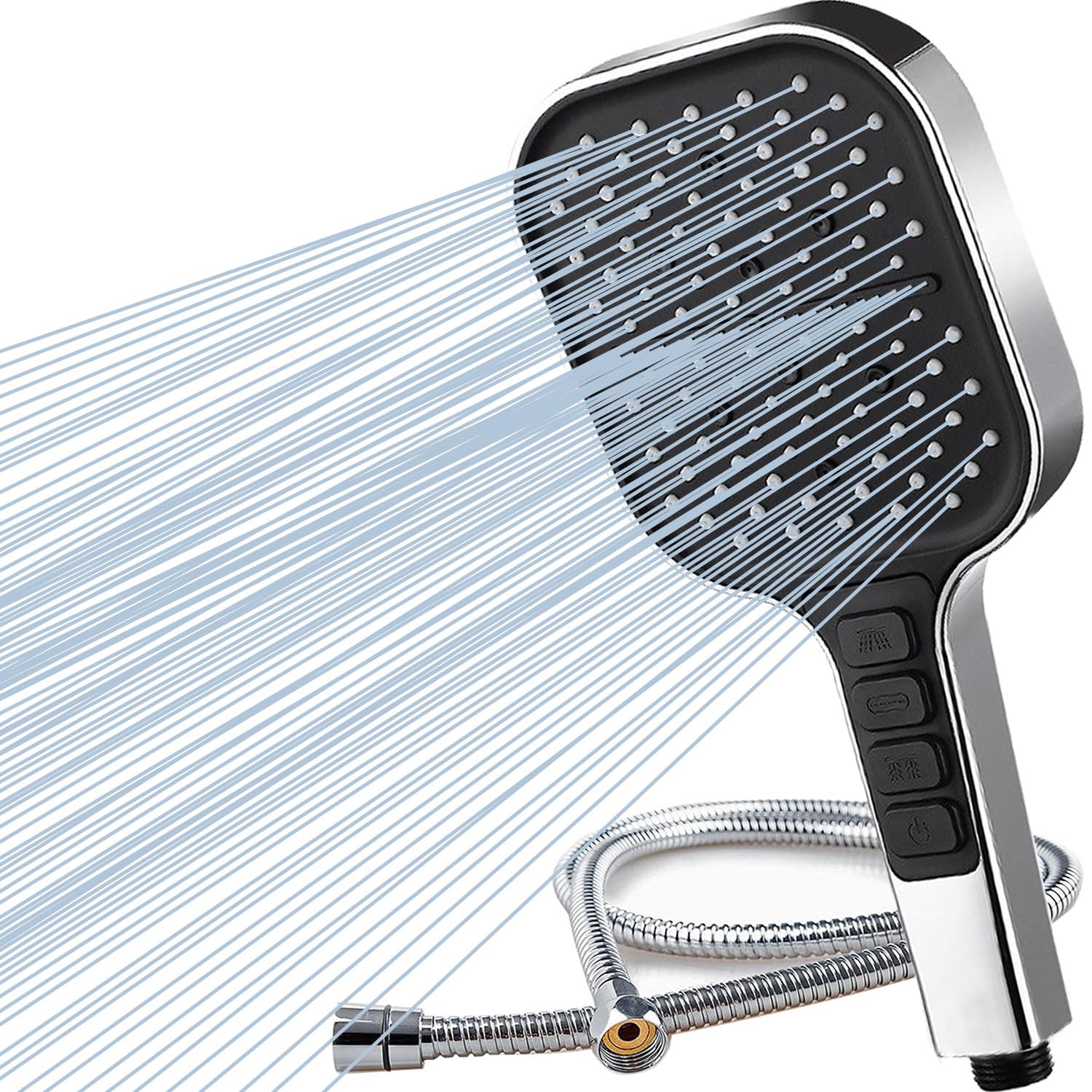 HOAENTSA Shower Head and 2M Hose High-Pressure with 7+1 Modes Large Universal Hand-Held Square Shower Powerful Shower Head for Low Water Pressure