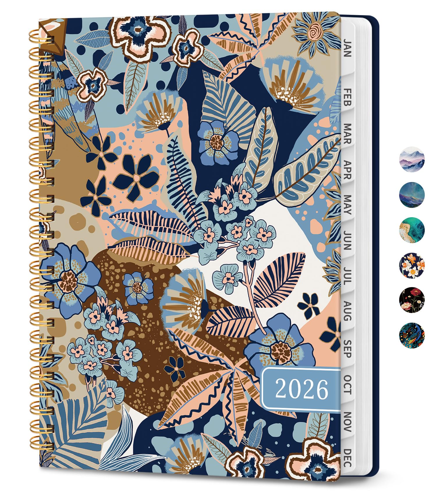 Photo 1 of 2026 Planner, Monthly and Weekly Calendar Planner for Women, January 2026 - December 2026, Hardcover Pretty 2026 Agenda Planner Book with Tabs, Spiral Bound, Perfect for School Office Home Supplies, 6.3" x 8.5" - Lineage Flora