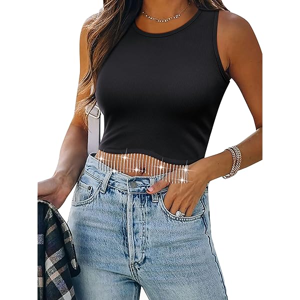 ZXZY Women Soft Ribbed Sparkly Rhinestone Fringe Long Sleeve Crop