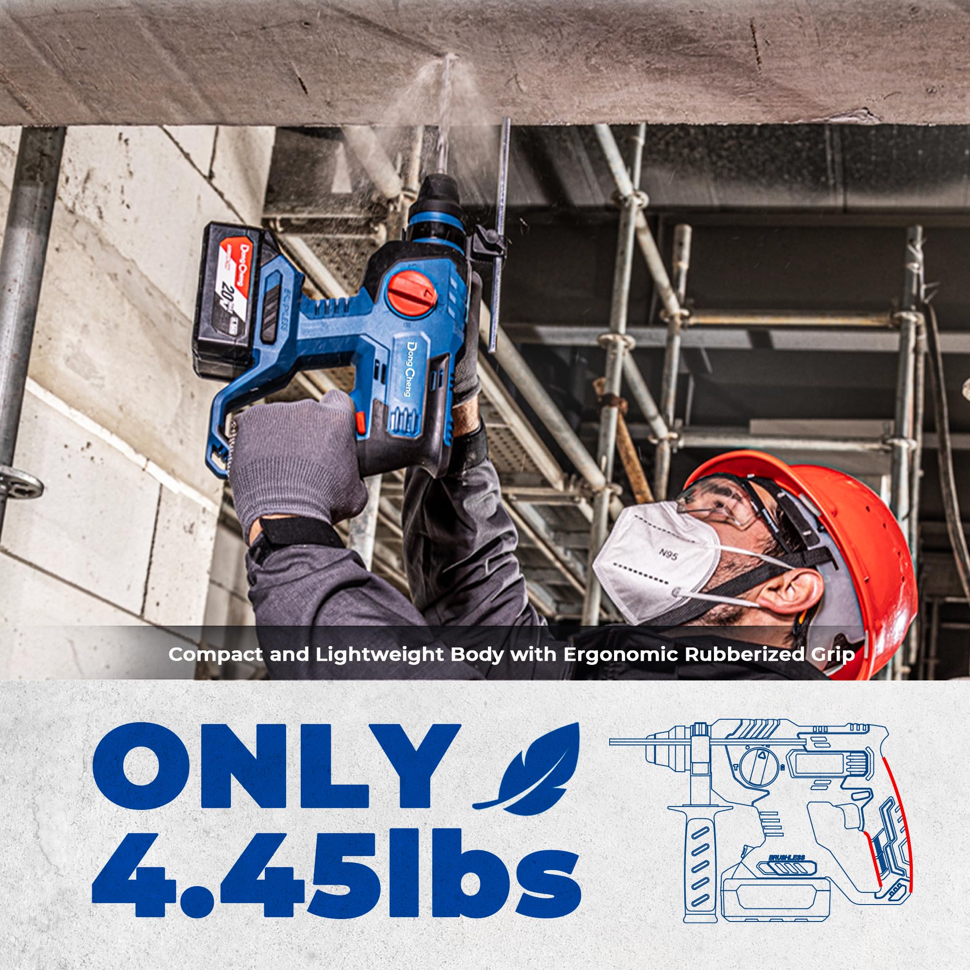 DongCheng 20V Max Cordless Rotary Hammer Drill, 7/8