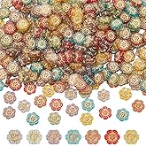 SUNNYCLUE 1 Box 300Pcs Czech Flower Bead Acrylic Bohemian Beads Mix Vintage Colorful Assorted Metal Enlaced Gold Plating Cherry Blossom Floral Spacer Bead for Jewelry Making Necklace Earring DIY Craft