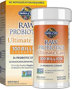 Garden of Life Raw Probiotics for Women and Men with Digestive Enzymes, 100 Billion CFU, Clinically Studied Strains, Shelf St
