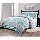 Fancy Collection 2 Pc Twin/Twin XL Over Size Quilted Bedspread Set Aqua Turquoise Coastal Plain/Gray Green White Elegant Design New