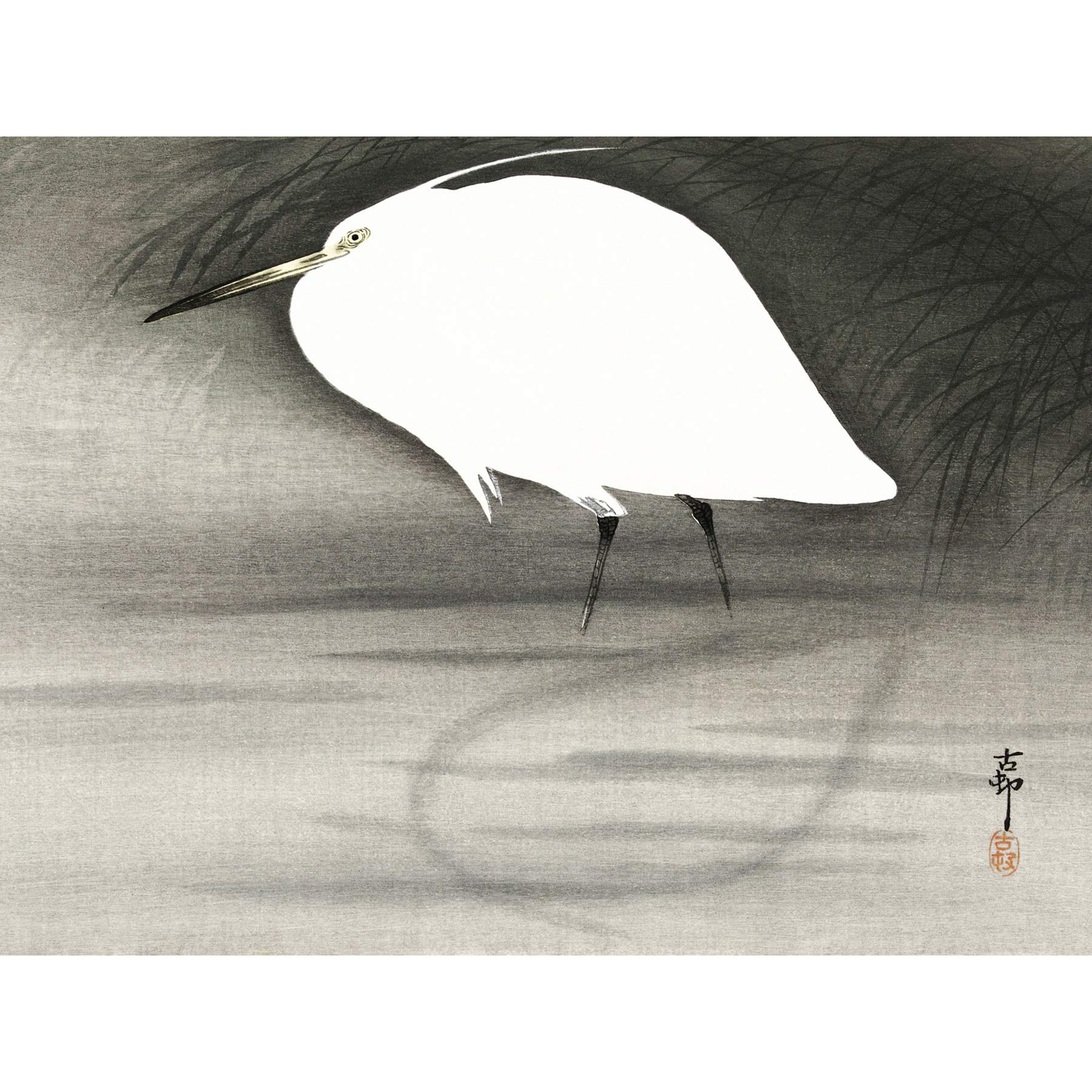 Wee Blue Coo Egret Ohara Koson Large Wall Art Print Canvas Premium Poster