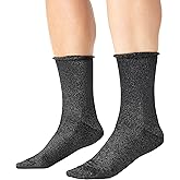 L'eggs Runway Women's Fashion Shimmer Glitter Crew Socks | Comfortable & Stretchy, Trendy Sparkly | One Size| 2 Pack