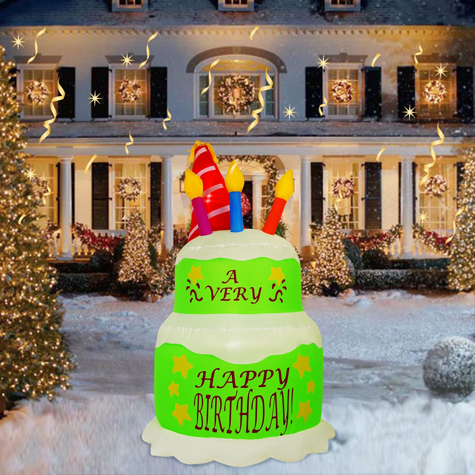 Photo 1 of [2025 New] 4FT Inflatable Happy Birthday Cake Decorations, with Candles, Build-in LED Lights,Birthday Cake Blow up Outdoor Yard Decorations for Birthday Party Indoor Home Celebration Garden Lawn