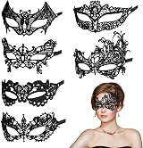 Aomig 6 Pcs Black Lace Masquerade Masks for Women Venetian Party Elegant Eye view 1