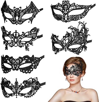 Aomig 6 Pcs Black Lace Masquerade Masks for Women Venetian Party Elegant Eye