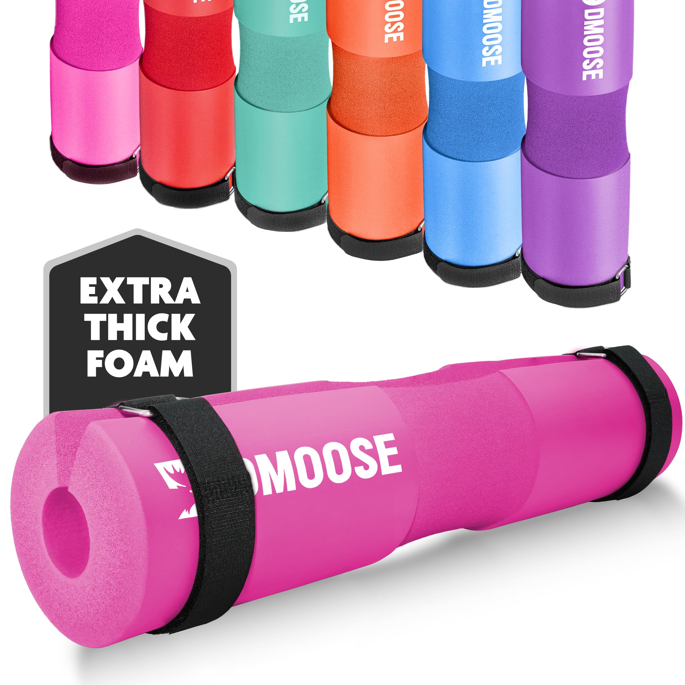 DMoose Fitness Barbell Pad for Hip Thrust, Squat & Lunges - Non-Slip Thick Foam Cushion for Neck and Back Support with Two Straps - Hip Thrust Pad for Leg Day - Fits All Olympic Bars and Smith Machine