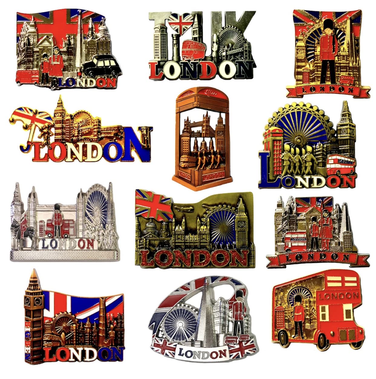 12 London souvenirs metal fridge magnets British Union Jack England magnet