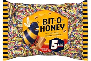 BIT-O-HONEY Bit O Honey Candy - Individually Wrapped Honey Taffy with Roasted Almond Bits, Gluten-Free, Classic Bite-Sized Treats, Sweet and Chewy Taffy Candy Bulk Bag - 5 LBS