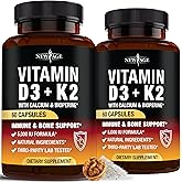 NEW AGE Vitamin D3 5,000 IU + K2 MK-7 100 mcg - 2-in-1 Bone, Immune & Heart Support, Easy to Swallow, Non-GMO - 120 Capsules