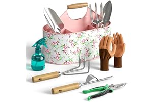 Floraxa 9-Piece Garden Tool Set, Heavy-Duty Rust-Resistant Stainless Steel Tools, Gardening Kit with Metal Garden Caddy, Idea