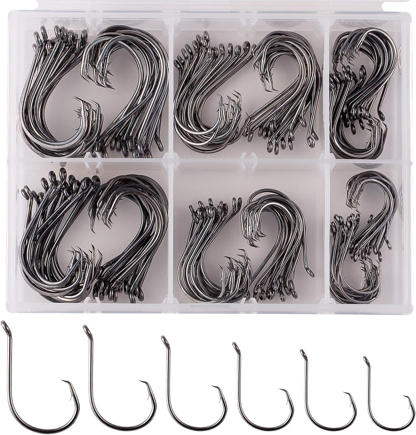 Bassfront 156Pcs Circle Hooks 2X Strong Offset Point Fishing Boat Hooks, 90 pcs Octopus Inline Point (Not Offset) Straight Eye Circle Hooks, in Assorted Sizes Tackle Box