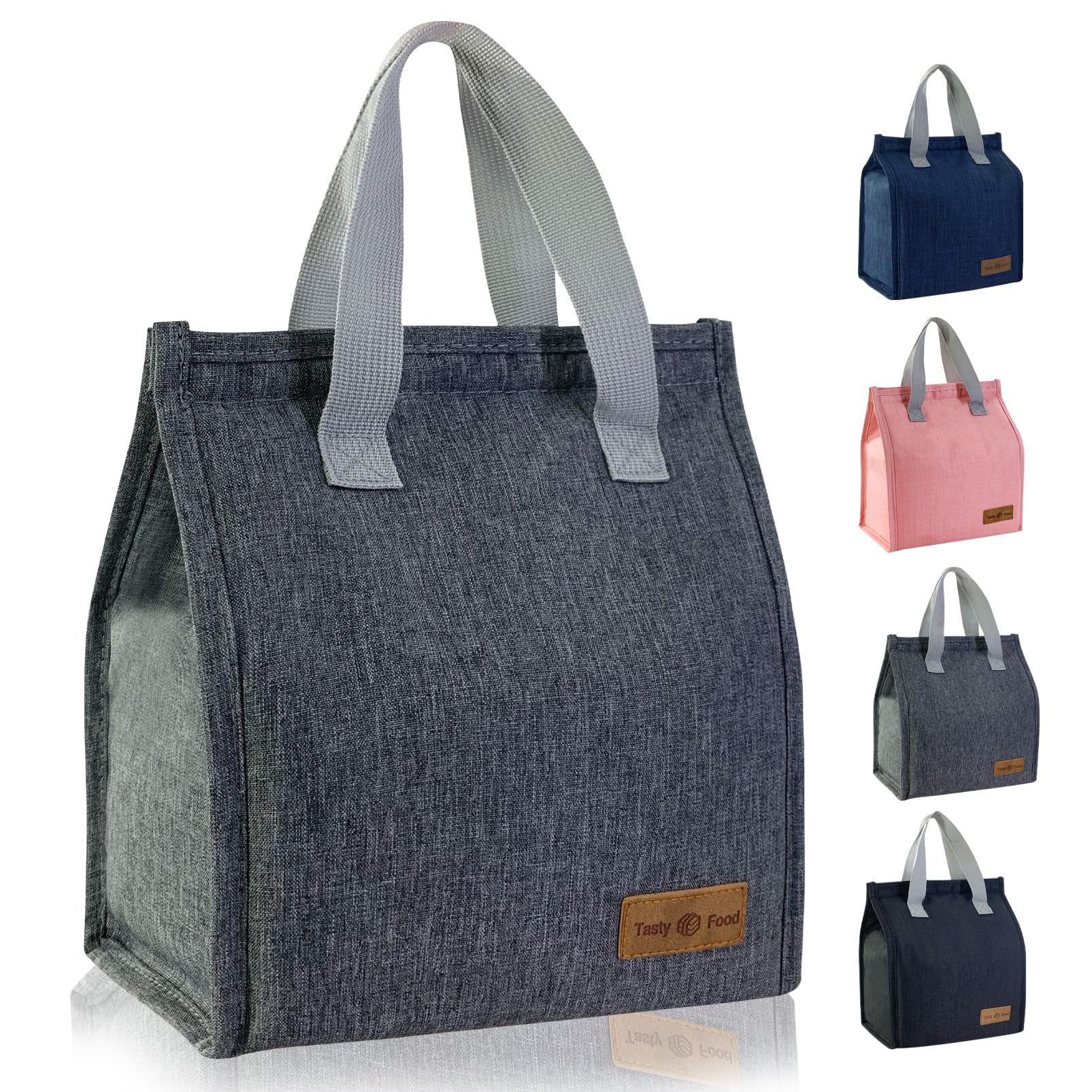Photo 1 of Mziart Minimalist Lunch Bag, Reusable Insulated Lunch Bag for Women Men Lunch Box Container Leakproof Simple Bento Lunch Tote Adults Lunch Cooler Bag for Work Office Picnic or Travel (Grey)