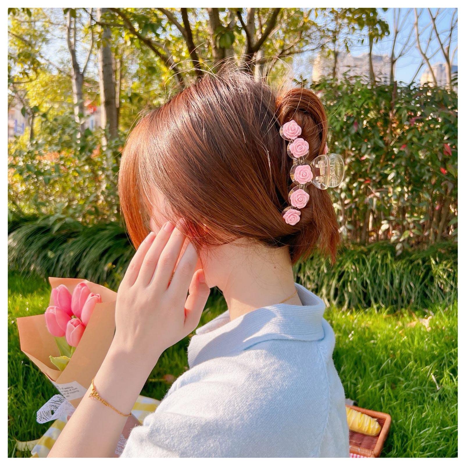 Rose Flower Hair Barrettes Vintage French Peach Camellia Claws Floral Hair Clips Accessories for Women Girls (Style B)