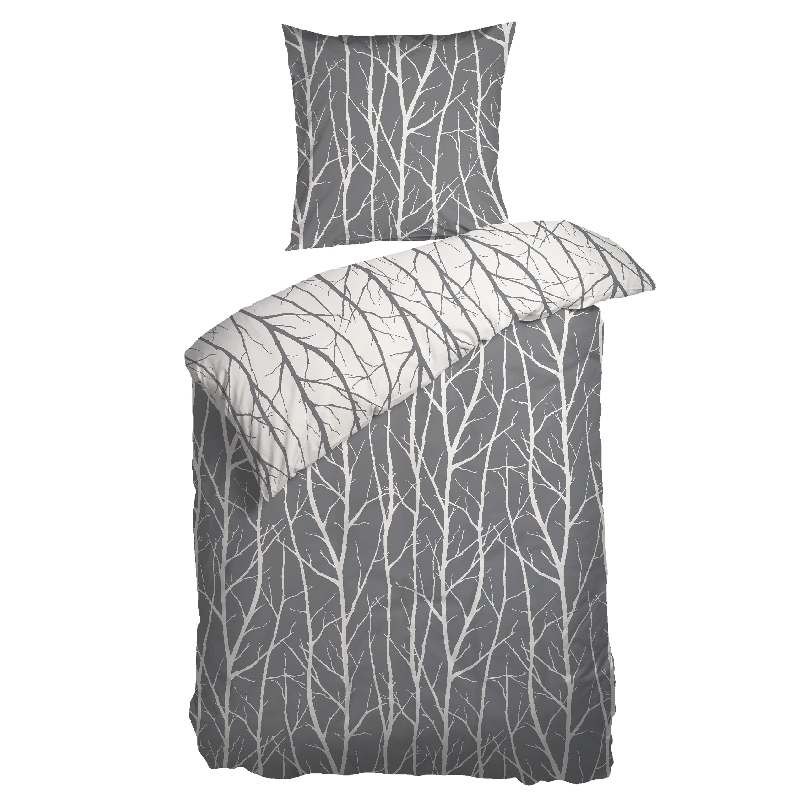 Arctic Bed Linen 135 x 200 cm Satin I Duvet Cover Made of 100% Cotton with OekoTex Standard 100 I Bedding 2Piece Set Includes Pillowcase 80 x 80 cm I Nordic Design from Denmark Branch Pattern in