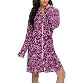 Tugege Nightgowns for Women Sleepwear V-Neck Button Down Night Shirt Long Sleeve Printed Pajamas Sleepshirts