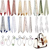 Yaozyety 24 Pcs Purse Scarf for Handbags with Bag Charms, Bags Hair Neck Head Scarf for Women, Bag Accessories Charms for Purse Decorations, Cute Bow Pearl Keychain