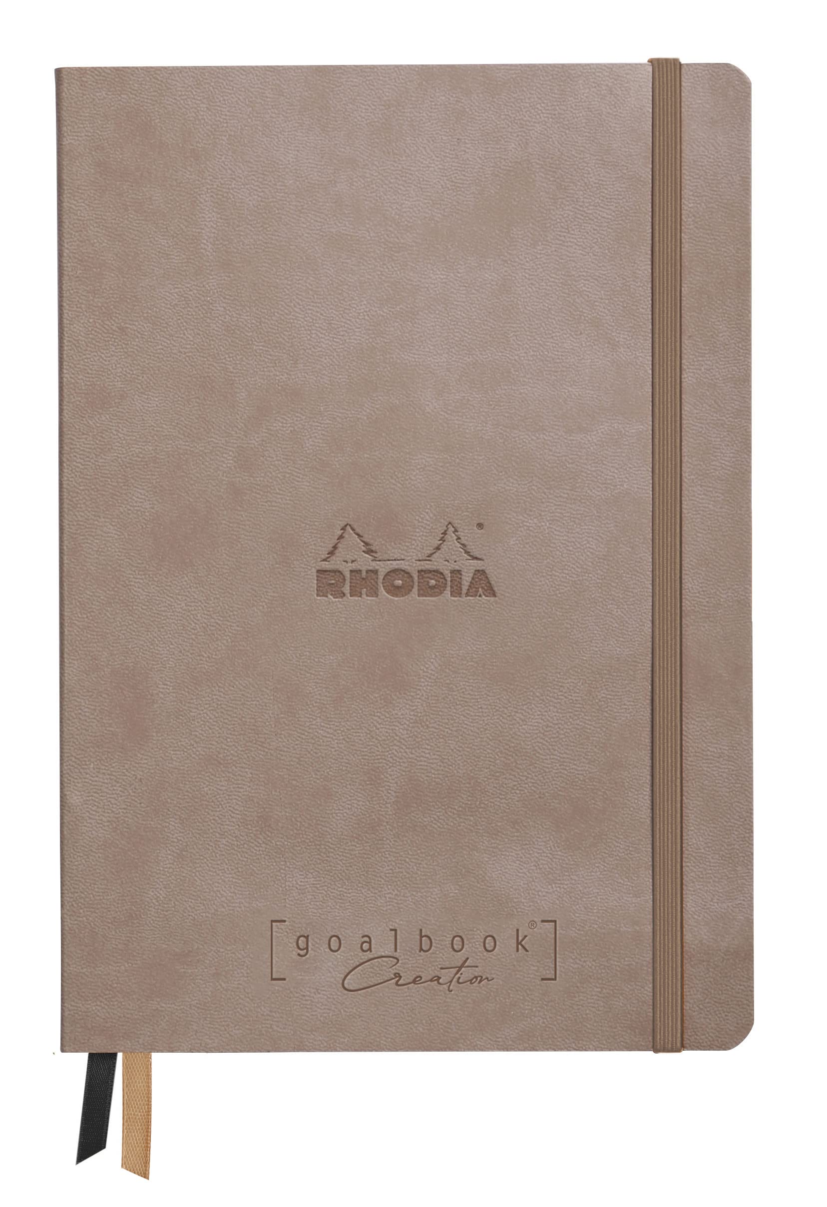 RHODIA 194441C - Rigid Notebook Goalbook Creation Taupe - A5 - 14.8 x 21 cm - Dotted - 160 pages Maya Black 120g/m² paper - 2 Ribbons - Imitation Leather cover — image 1