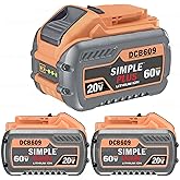 Simple Plus+ 3 Packs Replace for DeWalt 20V-60V MAX 9Ah Battery Compatible with DeWalt 60 Volt Batteries Power Tools and 20-60v Battery Chargers