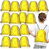 Woanger 24 Pcs Drawstring Softball Baseball Soccer Party Favor Bags 9.8 x 11.8 Inch Goodie Candy Treat Gift Snack Bags for Team Sport Ball Theme Birthday Party Supplies (Softball)