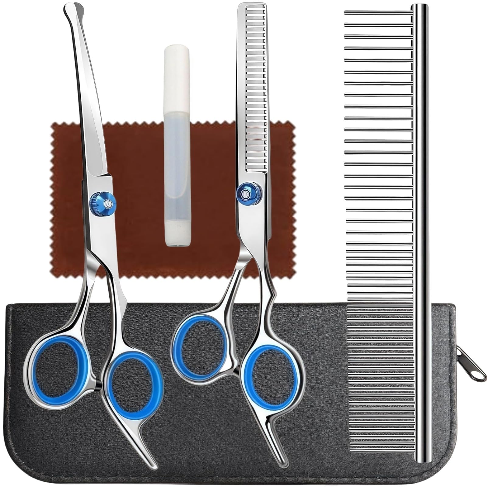 Photo 1 of WFOEJEJ Professional 4 in 1 Dog Grooming Scissors Kit with Safety Round Tips, Sharp and Durable Pet Grooming Shears for Dogs and Cats.