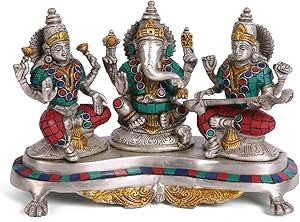 Lakshmi Ganesh Saraswati Statue Brass Figurine Ganpati God Ganesha Idol Home Decor Gift