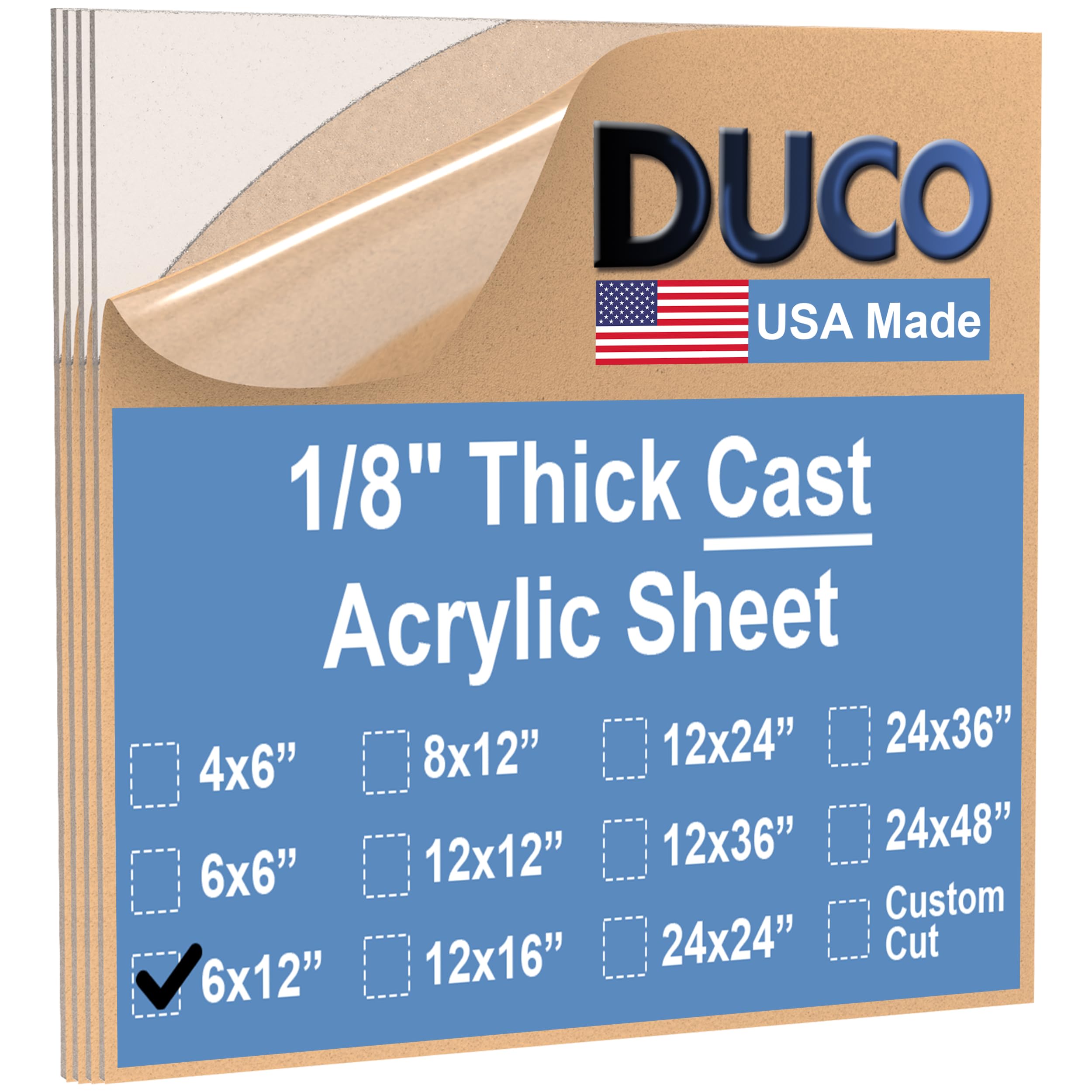 Duco Clear Acrylic Sheets 1/8" Thick 6" x 12"- Pack
