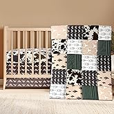 Hahafelt 3 Piece Patchwork Western Crib Bedding Set for Boys Girls Cow Cactus Print Baby Bedding Barnyard Western Nursery Decor Soft Baby Bed Set Includes Quilt Fitted Crib Sheet Bed Skirt(Cowboys)