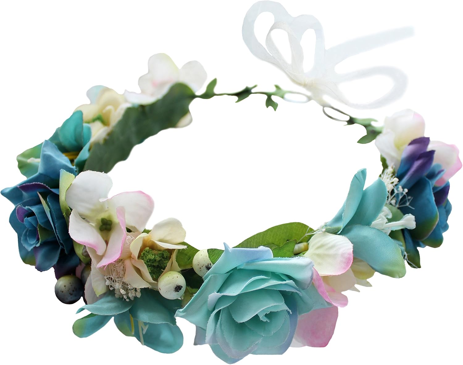 Floral Wreath Headband Bride Flower Crown Hair Wreath Hair Garland Flower Halo Floral Headpiece Boho with Ribbon Wedding Party Festival Purple, One Size
