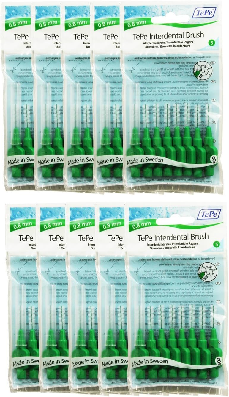TePe InterDental Brushes Green - 10 Packets (80 Brushes), 8 count (Pack of 10)