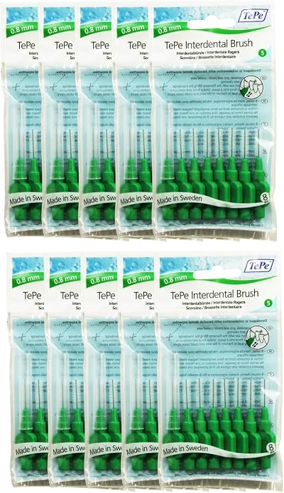TePe InterDental Brushes Green 10 Packets (80 Brushes) Brand TePe