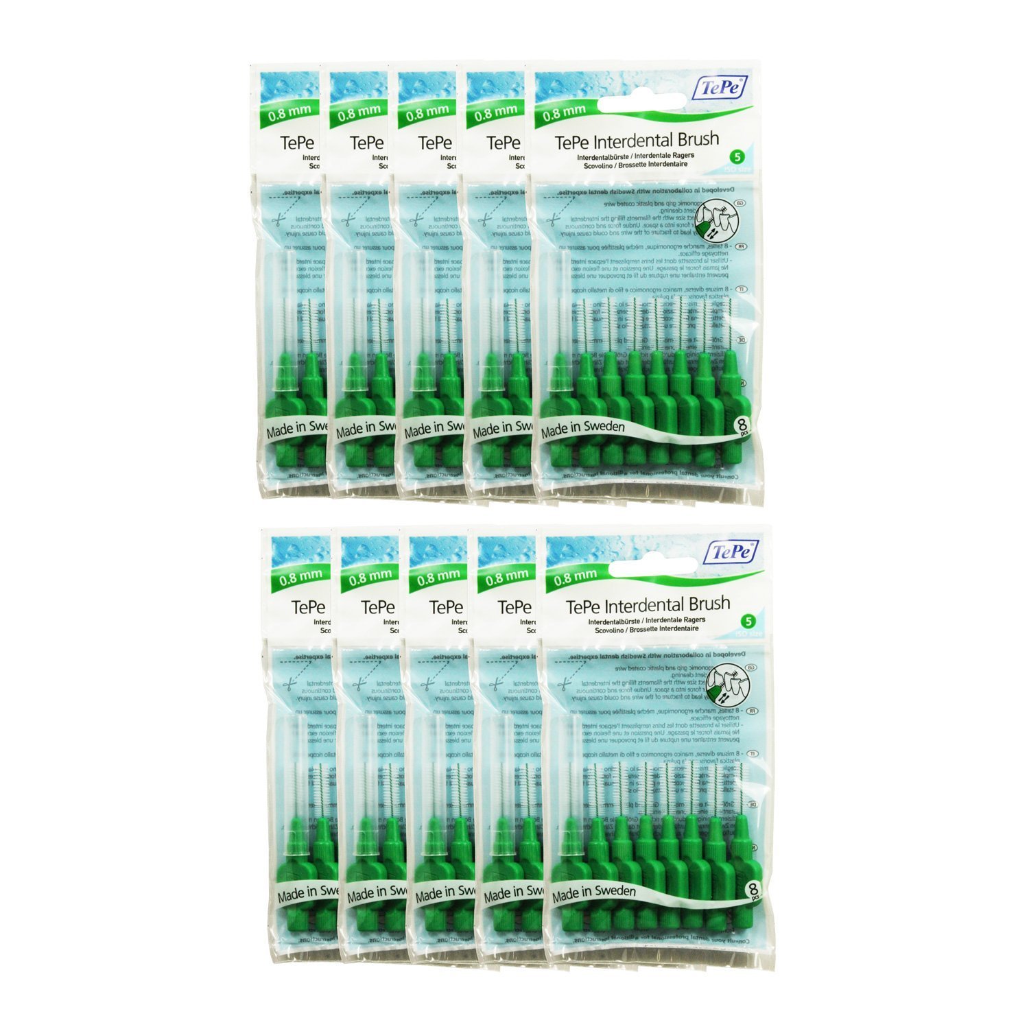 TePe InterDental Brushes Green - 10 Packets (80 Brushes)