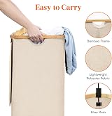 Lifewit 100L Laundry Basket with Lid Bamboo Handles Beige view 6