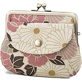 Vintage Floral Kiss Lock Coin Change Wallet Purses (Retro Flower - Pinkbeige) / Made in Japan Pouch for Women