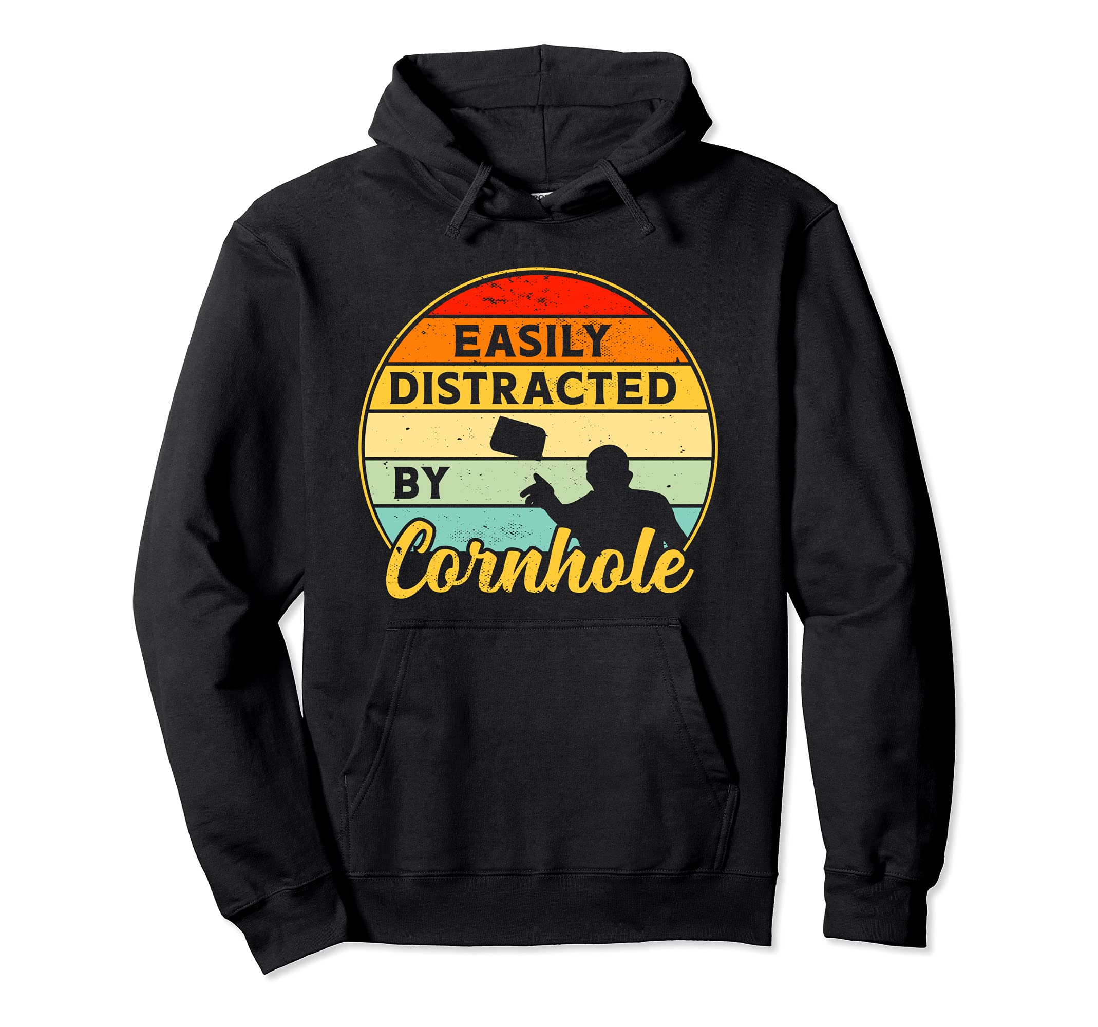 Cornhole Easily Distracted Vintage Retro Team Tournament Pullover Hoodie