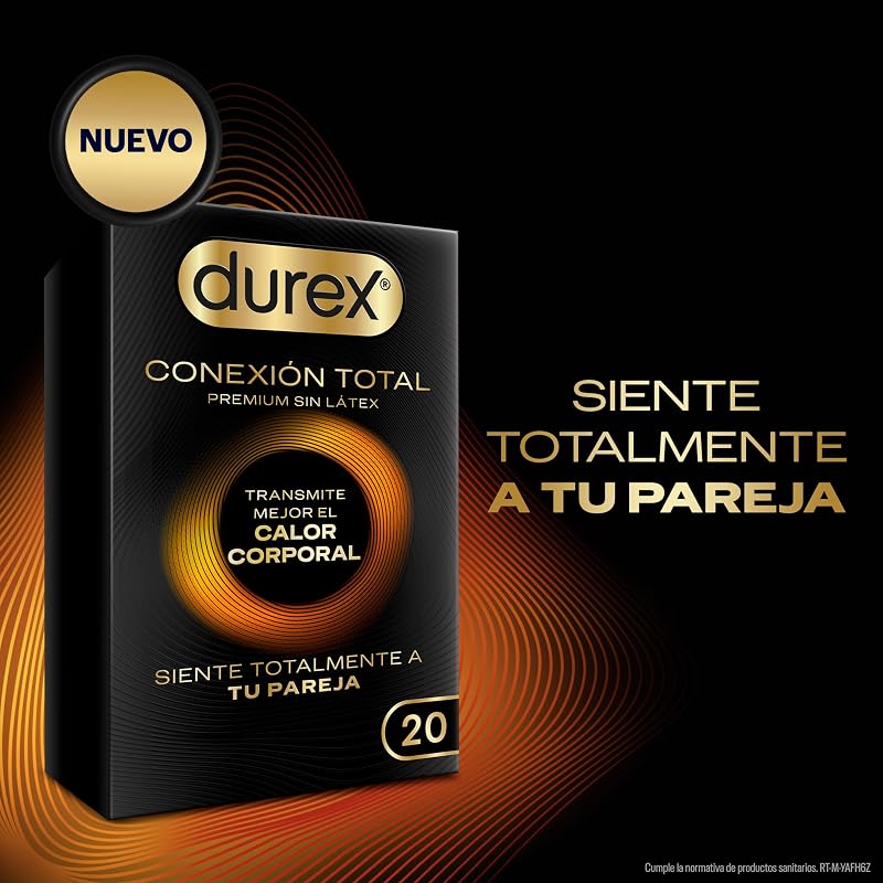 Durex Total Connection Ultra Fine Plus preservativo sem látex com tecnologia Body Feel que transmite melhor o calor corporal, 20 preservativos