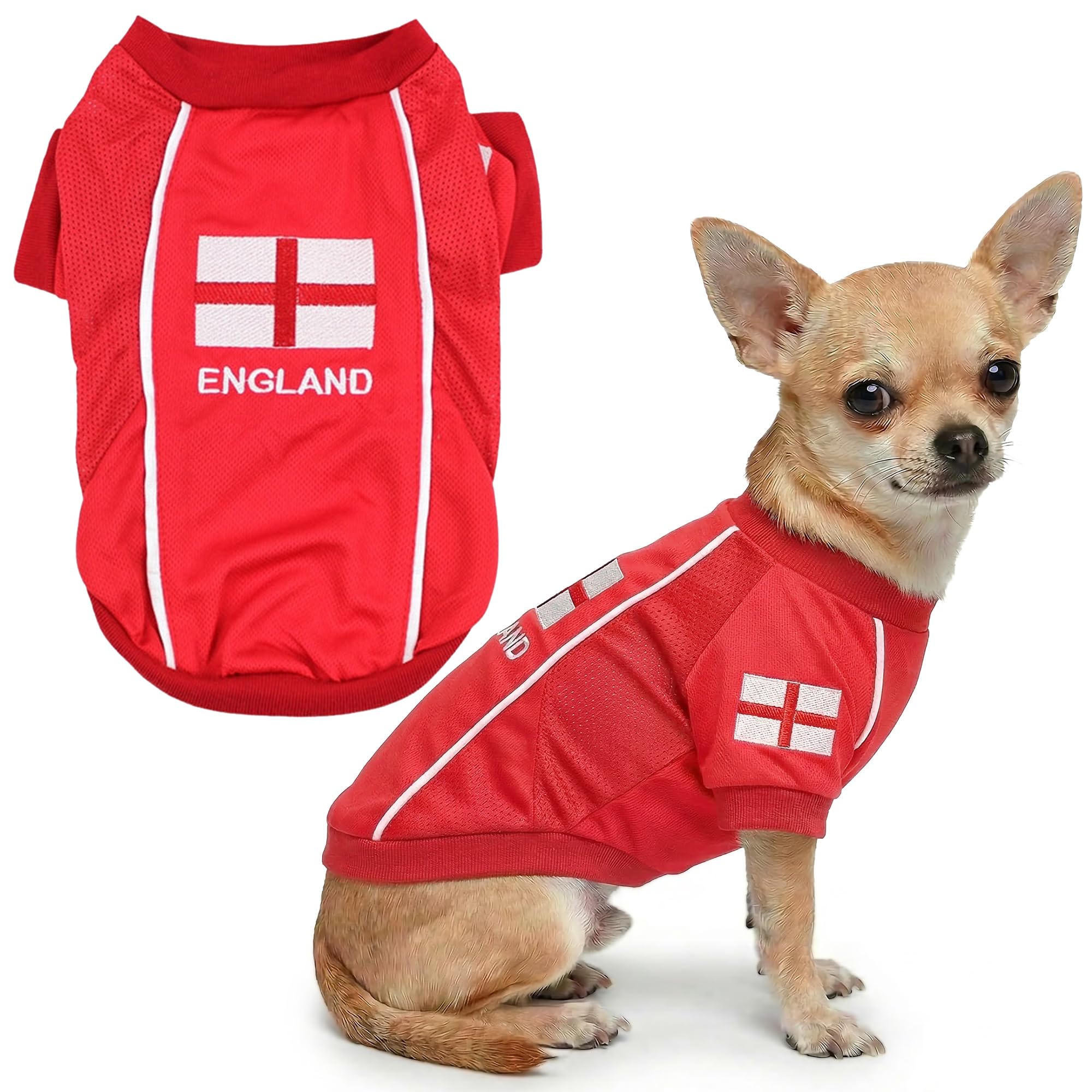 Parisian Pet Dog Team England Jersey Soccer Olympic Small to Medium Dogs and Cats, S