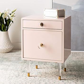 Amazon Com Safavieh Couture Home Harry Glam Light Pink And Gold 2 Drawer Side Table Furniture Decor