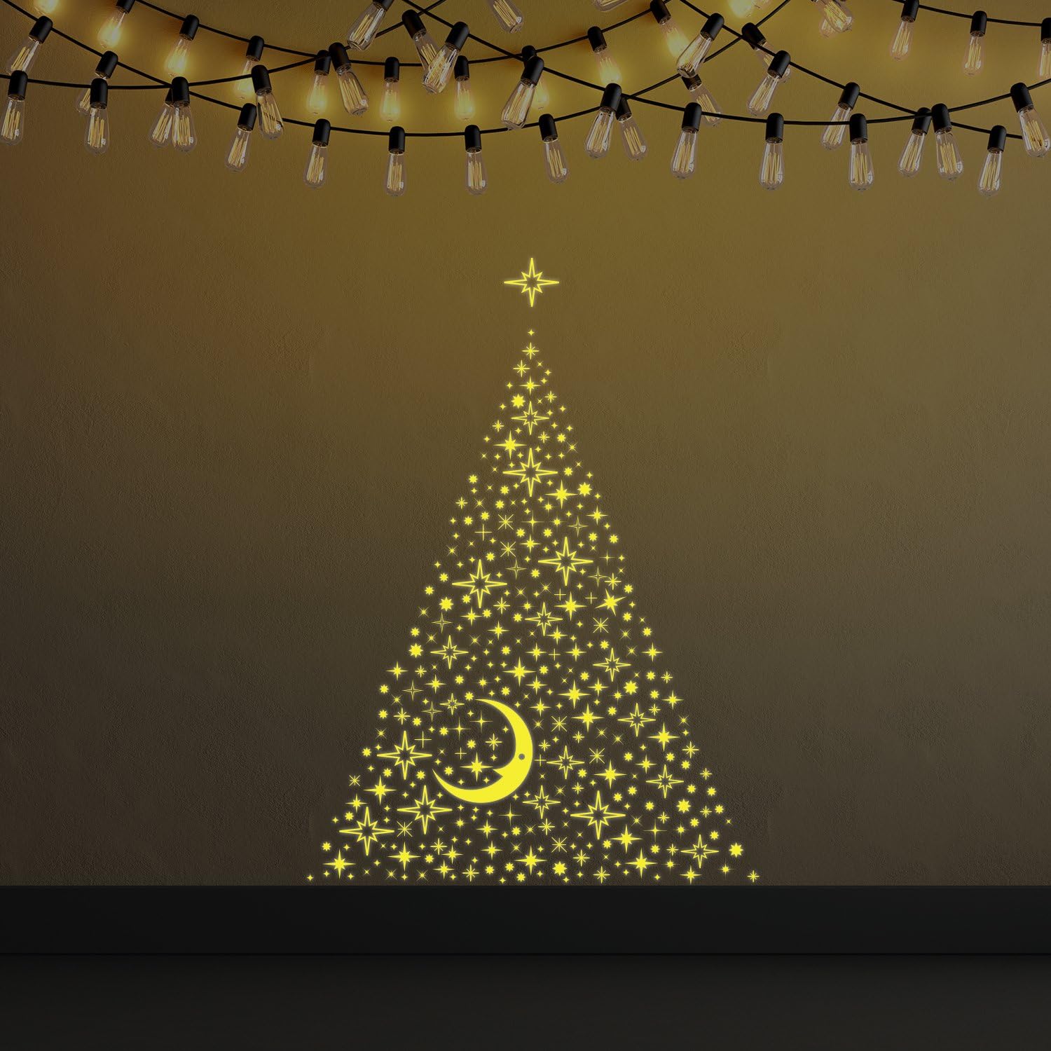 Walplus 120 x 90 cm "Moon & Stars Glow in the Dark Tree" Removable Christmas Wall Stickers Murals Nursery Office Home Decoration