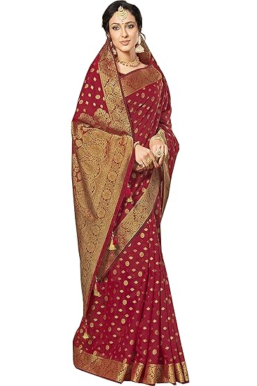 Women's Kanchipuram Cotton Silk Saree with Unstitched Blouse Piece
