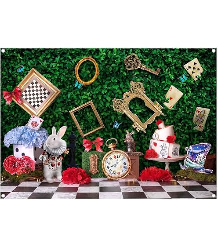 Alice In Wonderland Backdrop 7x5ft - Rose Garden Tea Party Background For Photography & Events