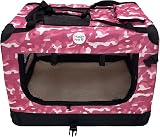 HugglePets Foldable Fabric Pet Crate Carrier Pink Camo Large 70x52cm