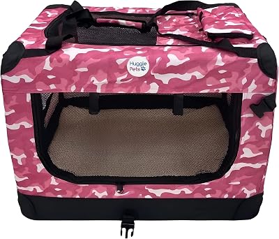 HugglePets Foldable Fabric Pet Crate Carrier Pink Camo Large 70x52cm