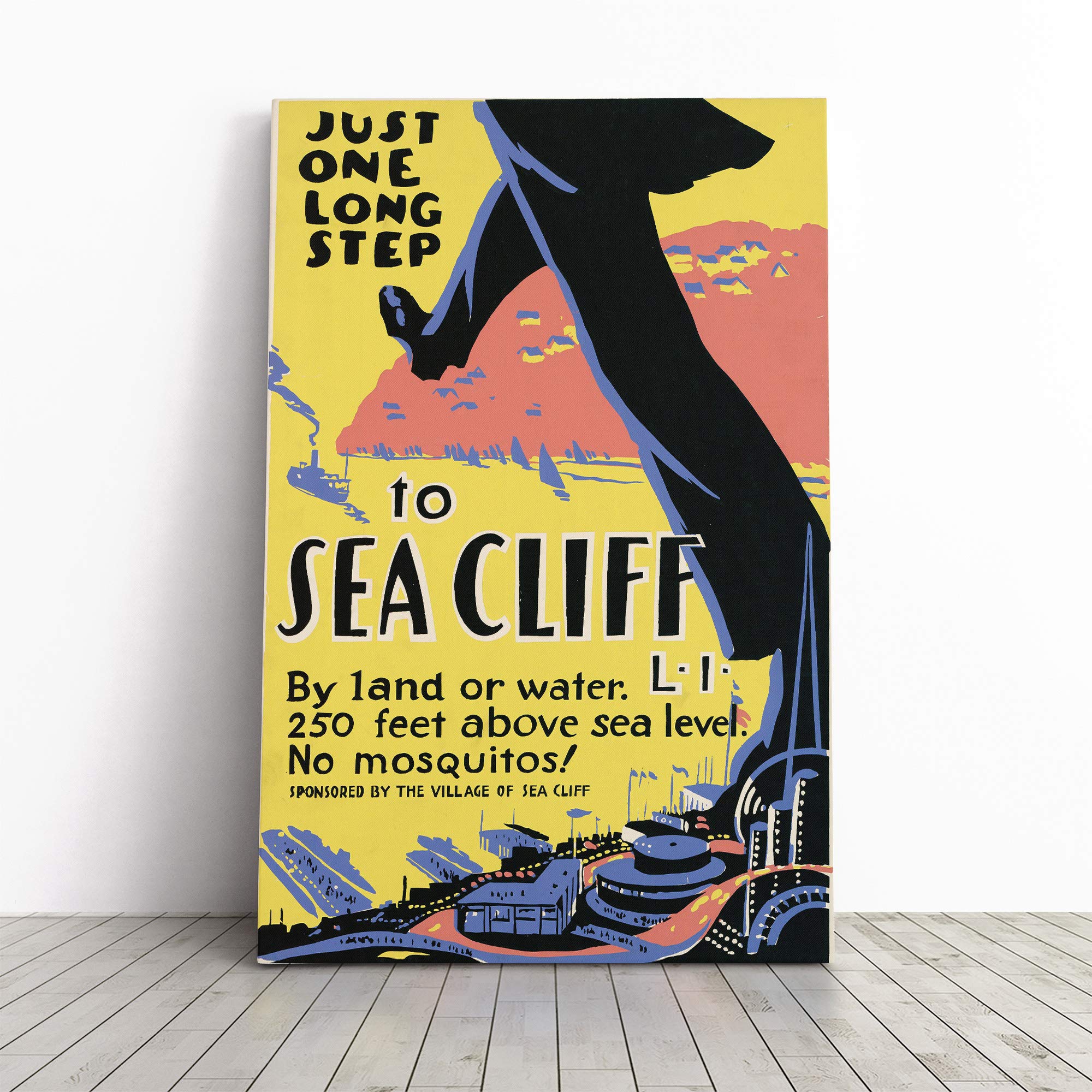 Travel Poster Visit Sea Cliff (2) Canvas Print | Gallery Wrapped 30mm Frame Wall Art | 20x14 inches | Ready to Hang | Coastal Seascape Picture | Living Room Bedroom Lounge Office