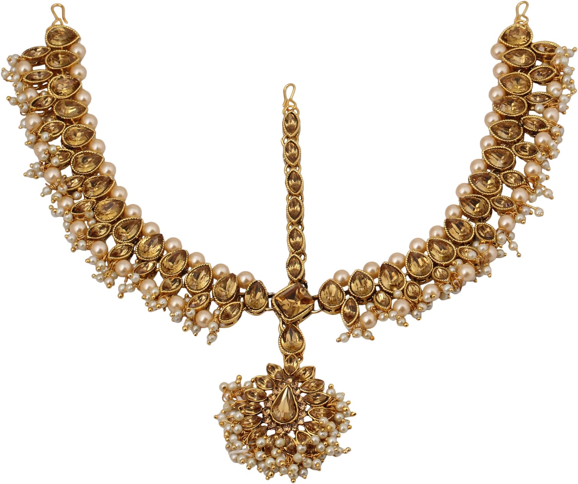 Shreyadzines Golden Metal CZ Stone Matha Patti/Head Accessory