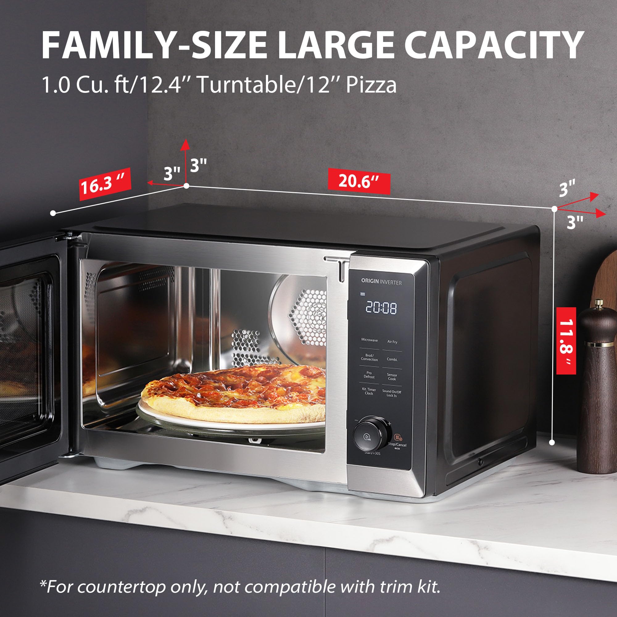 TOSHIBA Countertop Microwave Oven Air Fryer Combo, Inverter, Convection, Broil, Speedy Combi, Even Defrost, Humidity Sensor, Mute Function, 27 Auto Menus, 1.0 cu.ft, 1000W, Stainless Steel