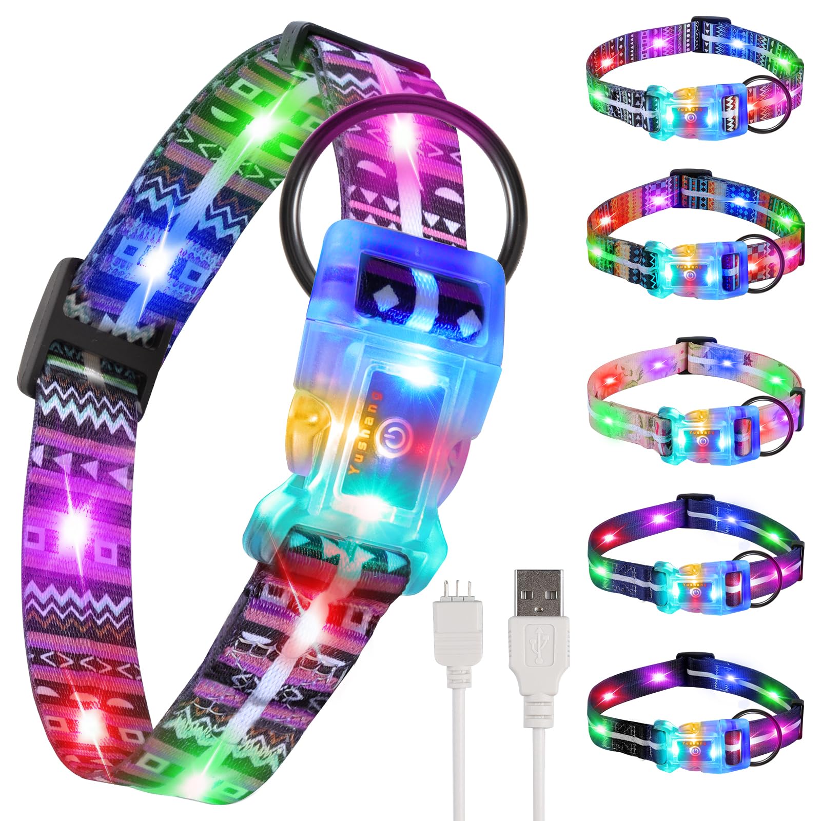 Upgraded Version Light Up Dog Collars,LED Dog Collar Rechargeable Waterproof,2-in-1 Buckle Type Glow Collar for Medium Large Dogs.XL (Bohemian purple)